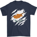 Torn Cyprus Flag Cypriot Day Football Mens T-Shirt 100% Cotton Navy Blue