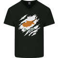 Torn Cyprus Flag Cypriot Day Football Mens V-Neck Cotton T-Shirt Black
