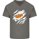 Torn Cyprus Flag Cypriot Day Football Mens V-Neck Cotton T-Shirt Charcoal
