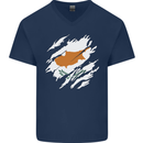 Torn Cyprus Flag Cypriot Day Football Mens V-Neck Cotton T-Shirt Navy Blue
