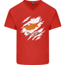 Torn Cyprus Flag Cypriot Day Football Mens V-Neck Cotton T-Shirt Red