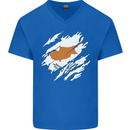 Torn Cyprus Flag Cypriot Day Football Mens V-Neck Cotton T-Shirt Royal Blue