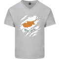 Torn Cyprus Flag Cypriot Day Football Mens V-Neck Cotton T-Shirt Sports Grey