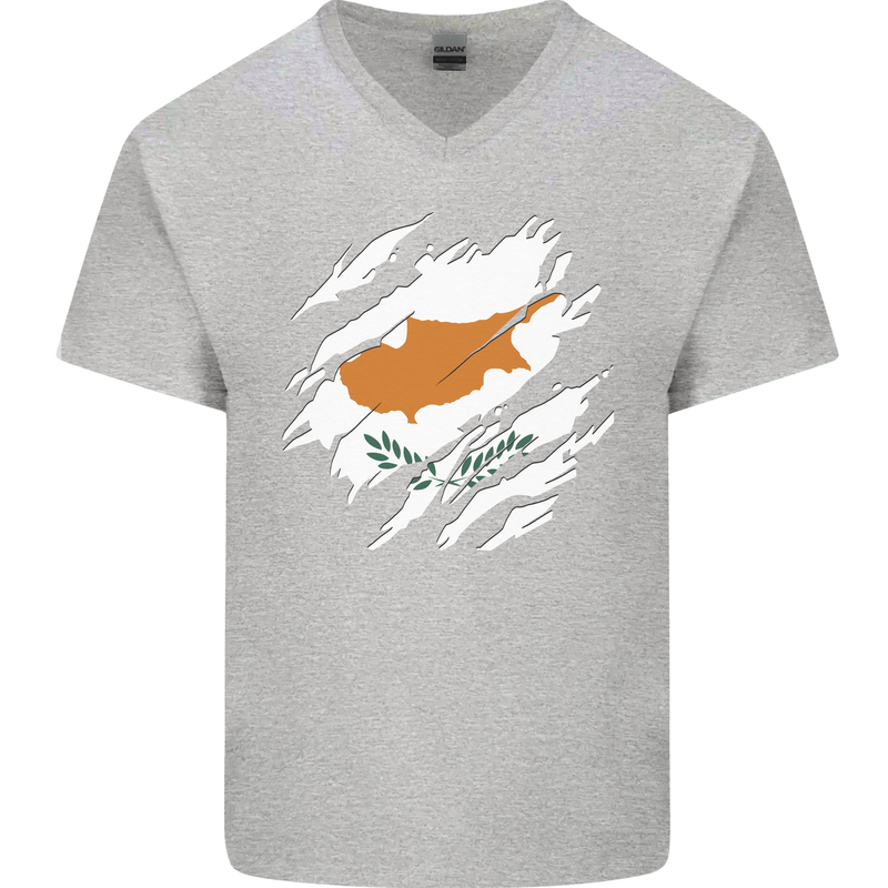 Torn Cyprus Flag Cypriot Day Football Mens V-Neck Cotton T-Shirt Sports Grey