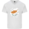 Torn Cyprus Flag Cypriot Day Football Mens V-Neck Cotton T-Shirt White