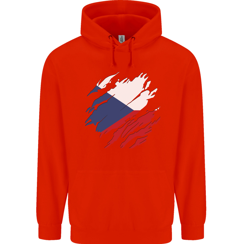 Torn Czechia Flag Czech Republic Day Football Childrens Kids Hoodie Bright Red