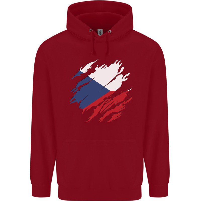 Torn Czechia Flag Czech Republic Day Football Childrens Kids Hoodie Red