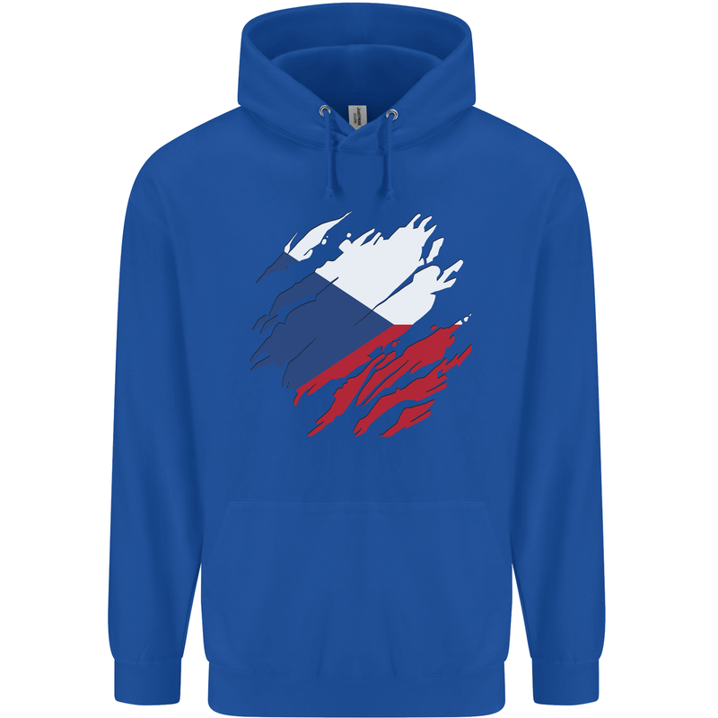 Torn Czechia Flag Czech Republic Day Football Childrens Kids Hoodie Royal Blue