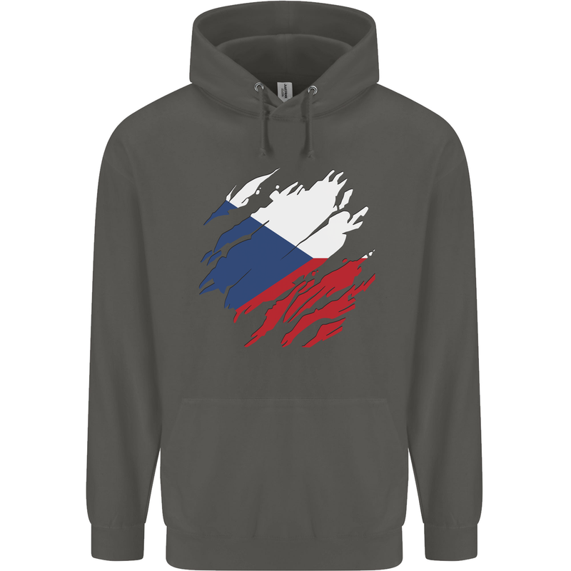 Torn Czechia Flag Czech Republic Day Football Childrens Kids Hoodie Storm Grey