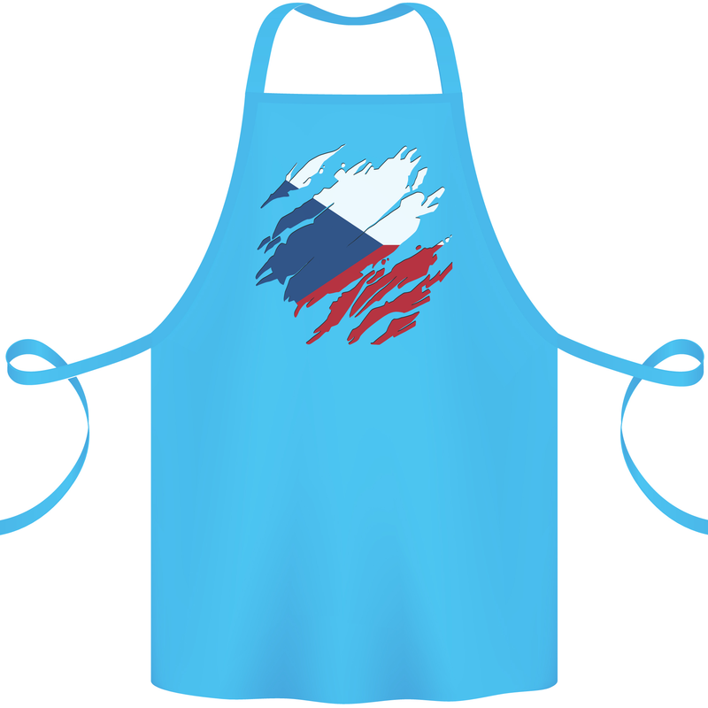 Torn Czechia Flag Czech Republic Day Football Cotton Apron 100% Organic Turquoise