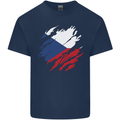 Torn Czechia Flag Czech Republic Day Football Kids T-Shirt Childrens Navy Blue
