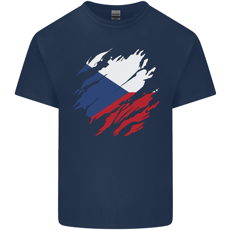 Torn Czechia Flag Czech Republic Day Football Kids T-Shirt Childrens Navy Blue