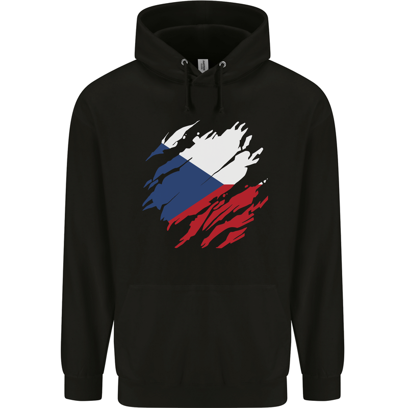 Torn Czechia Flag Czech Republic Day Football Mens 80% Cotton Hoodie Black