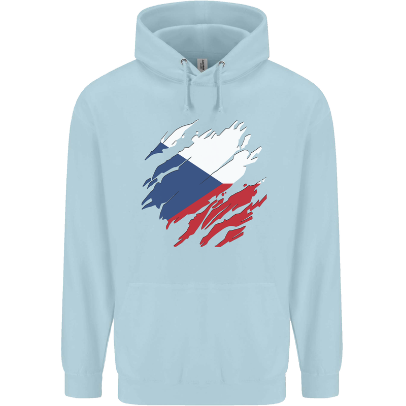 Torn Czechia Flag Czech Republic Day Football Mens 80% Cotton Hoodie Light Blue