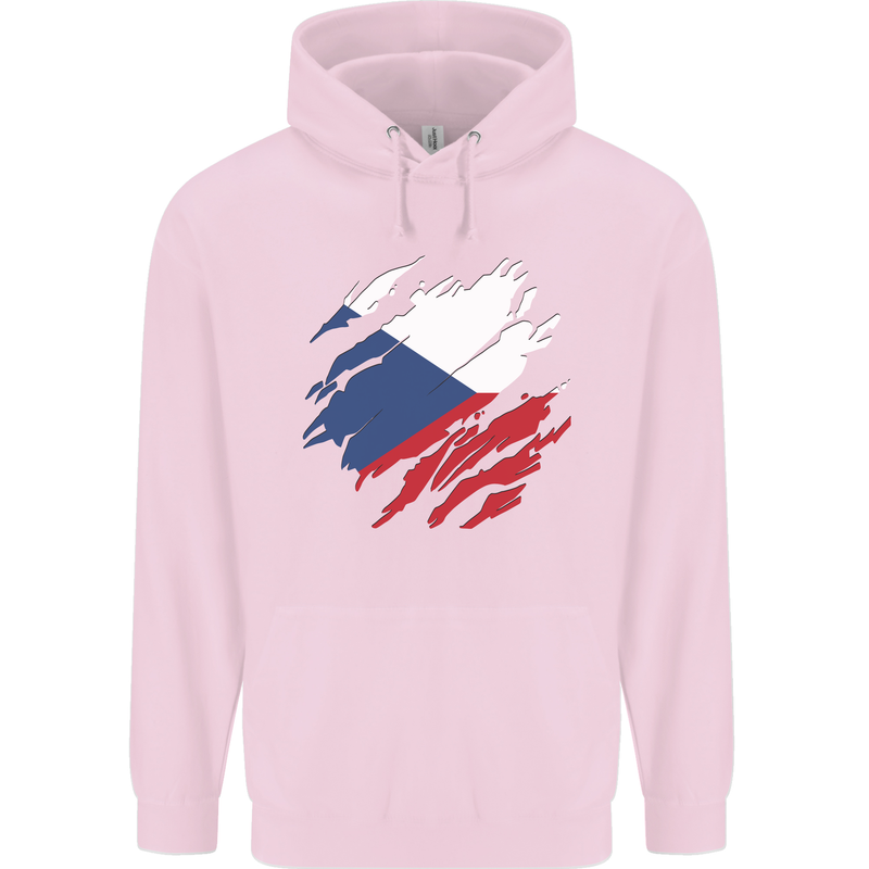 Torn Czechia Flag Czech Republic Day Football Mens 80% Cotton Hoodie Light Pink