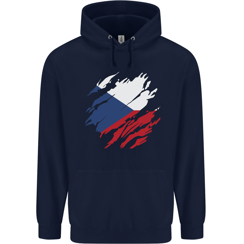 Torn Czechia Flag Czech Republic Day Football Mens 80% Cotton Hoodie Navy Blue