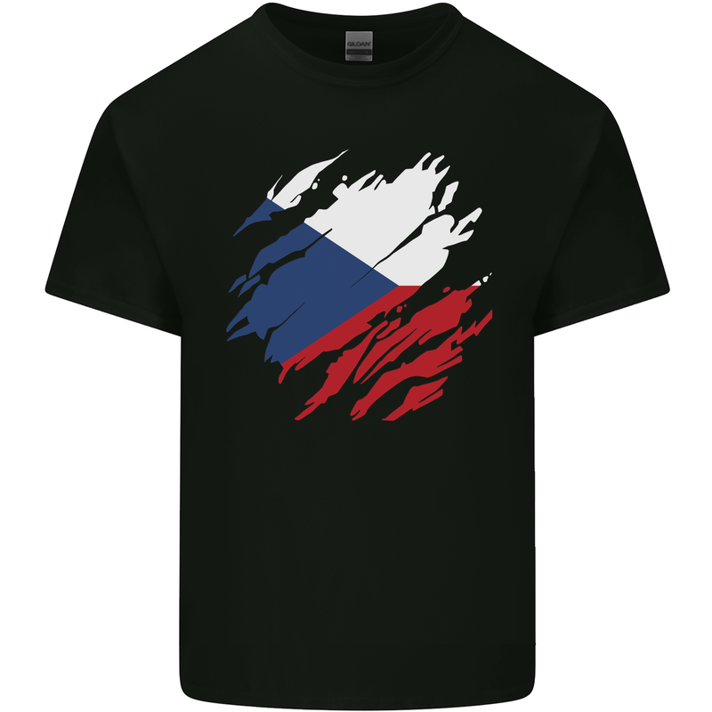 Torn Czechia Flag Czech Republic Day Football Mens Cotton T-Shirt Tee Top Black