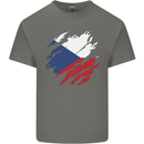 Torn Czechia Flag Czech Republic Day Football Mens Cotton T-Shirt Tee Top Charcoal