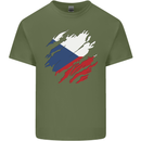 Torn Czechia Flag Czech Republic Day Football Mens Cotton T-Shirt Tee Top Military Green