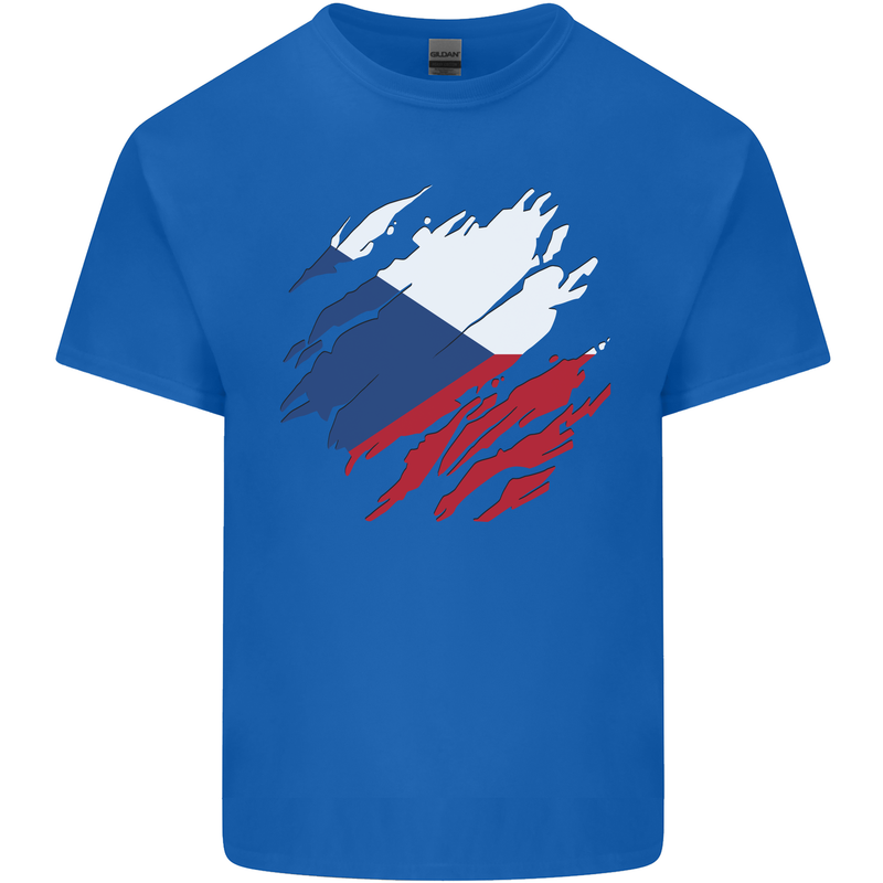Torn Czechia Flag Czech Republic Day Football Mens Cotton T-Shirt Tee Top Royal Blue