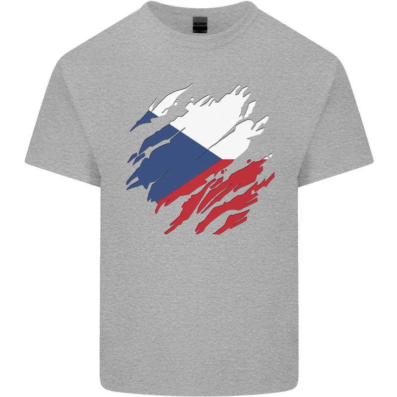 Torn Czechia Flag Czech Republic Day Football Mens Cotton T-Shirt Tee Top Sports Grey
