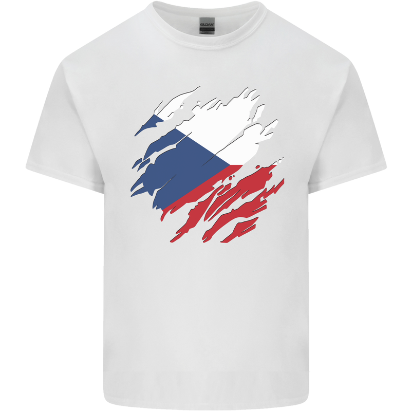 Torn Czechia Flag Czech Republic Day Football Mens Cotton T-Shirt Tee Top White