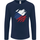 Torn Czechia Flag Czech Republic Day Football Mens Long Sleeve T-Shirt Navy Blue