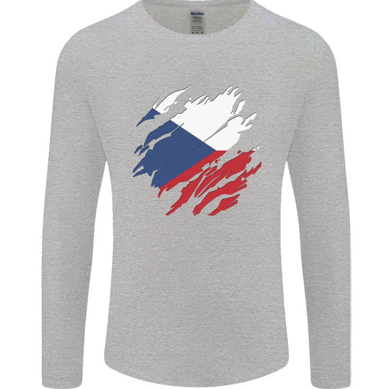Torn Czechia Flag Czech Republic Day Football Mens Long Sleeve T-Shirt Sports Grey
