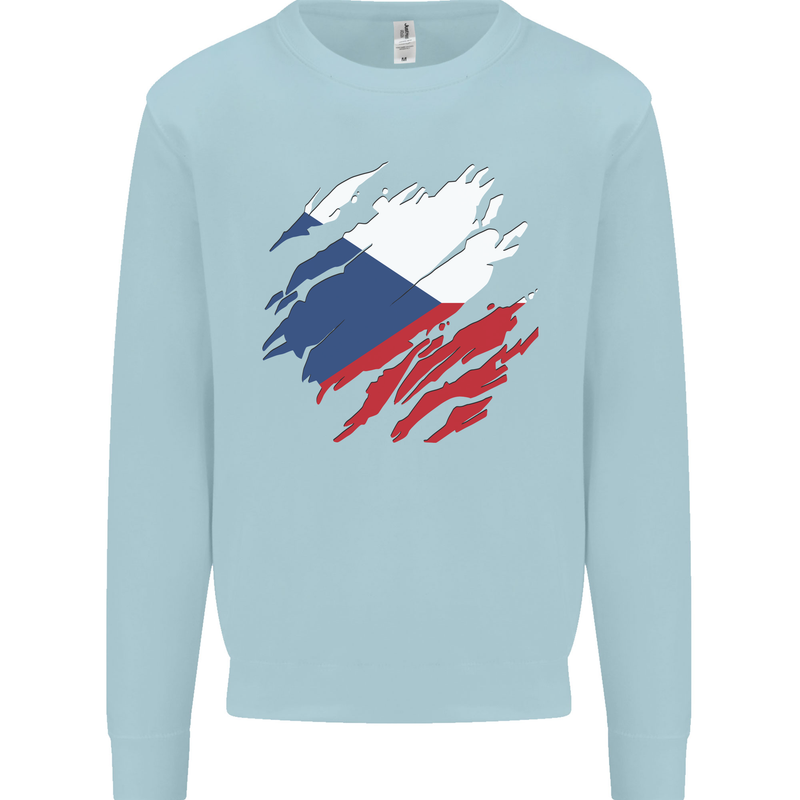 Torn Czechia Flag Czech Republic Day Football Mens Sweatshirt Jumper Light Blue