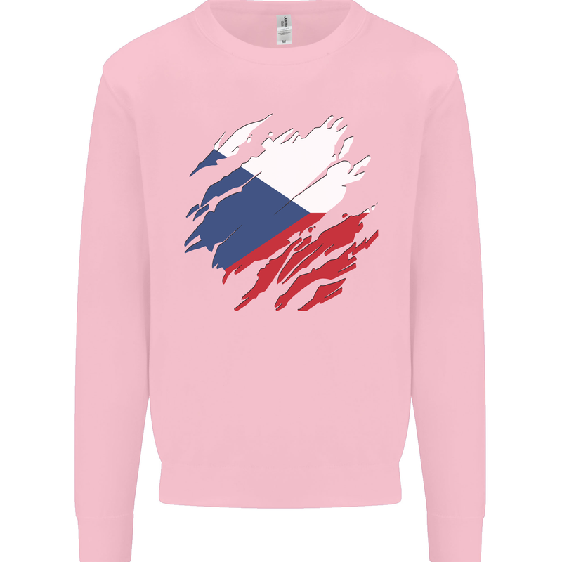 Torn Czechia Flag Czech Republic Day Football Mens Sweatshirt Jumper Light Pink