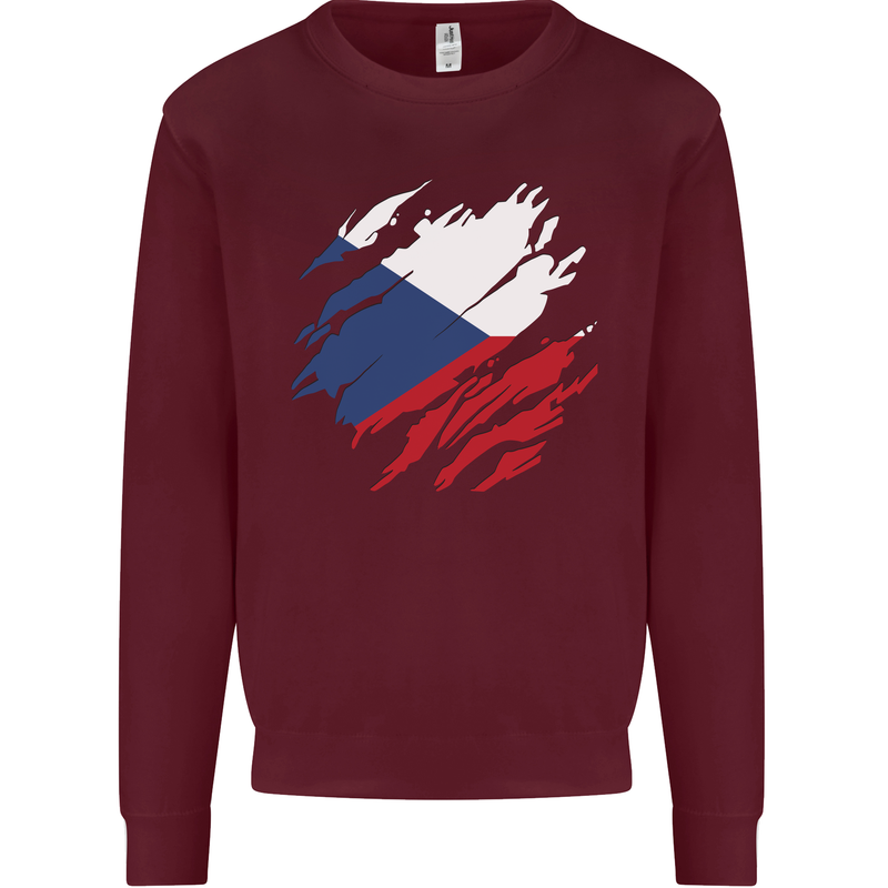 Torn Czechia Flag Czech Republic Day Football Mens Sweatshirt Jumper Maroon