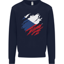 Torn Czechia Flag Czech Republic Day Football Mens Sweatshirt Jumper Navy Blue