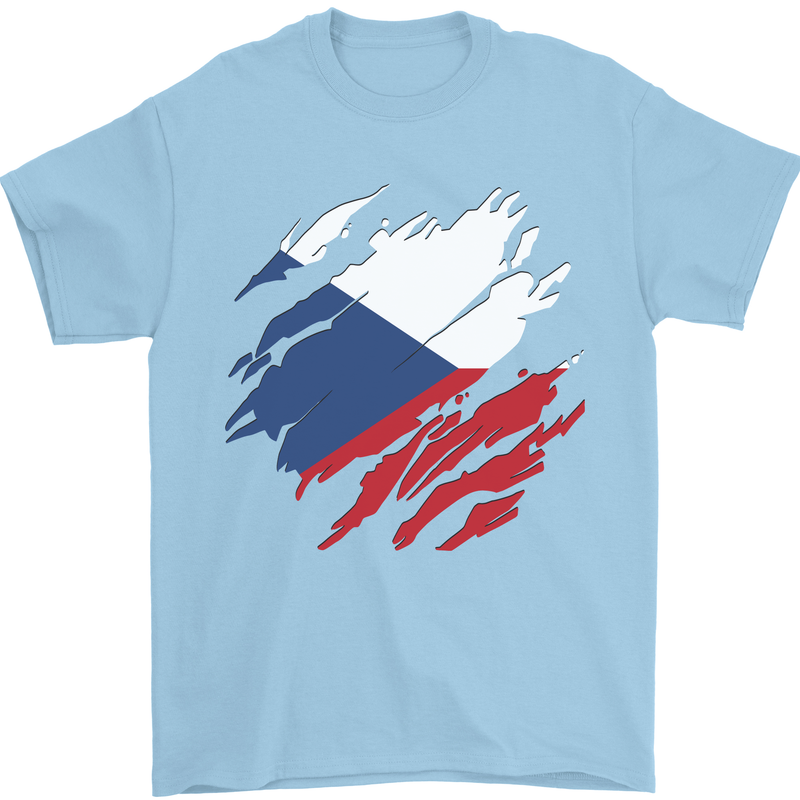 Torn Czechia Flag Czech Republic Day Football Mens T-Shirt 100% Cotton Light Blue