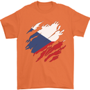 Torn Czechia Flag Czech Republic Day Football Mens T-Shirt 100% Cotton Orange