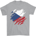 Torn Czechia Flag Czech Republic Day Football Mens T-Shirt 100% Cotton Sports Grey