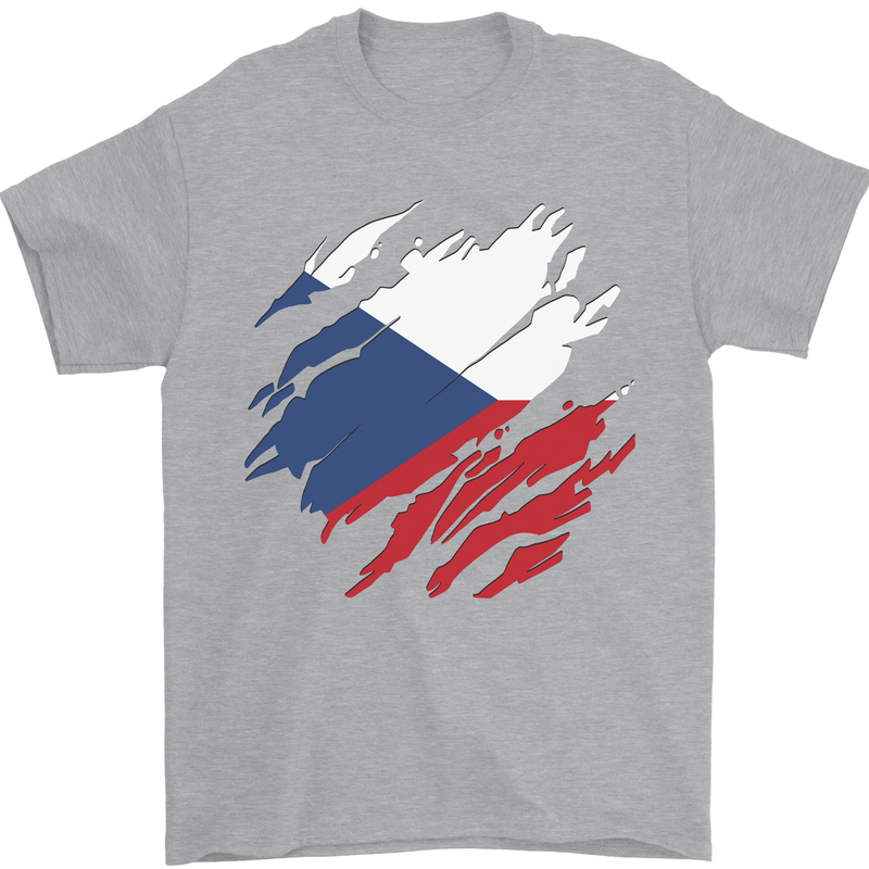Torn Czechia Flag Czech Republic Day Football Mens T-Shirt 100% Cotton Sports Grey