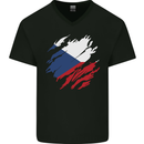 Torn Czechia Flag Czech Republic Day Football Mens V-Neck Cotton T-Shirt Black