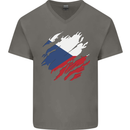 Torn Czechia Flag Czech Republic Day Football Mens V-Neck Cotton T-Shirt Charcoal