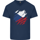 Torn Czechia Flag Czech Republic Day Football Mens V-Neck Cotton T-Shirt Navy Blue