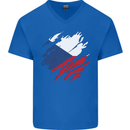 Torn Czechia Flag Czech Republic Day Football Mens V-Neck Cotton T-Shirt Royal Blue
