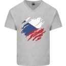 Torn Czechia Flag Czech Republic Day Football Mens V-Neck Cotton T-Shirt Sports Grey