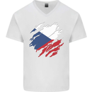 Torn Czechia Flag Czech Republic Day Football Mens V-Neck Cotton T-Shirt White
