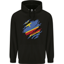 Torn DR Congo Flag Congolese Day Football Childrens Kids Hoodie Black