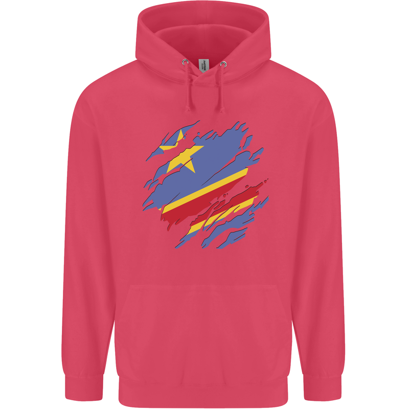 Torn DR Congo Flag Congolese Day Football Childrens Kids Hoodie Heliconia