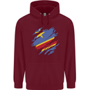 Torn DR Congo Flag Congolese Day Football Childrens Kids Hoodie Maroon