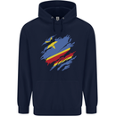 Torn DR Congo Flag Congolese Day Football Childrens Kids Hoodie Navy Blue