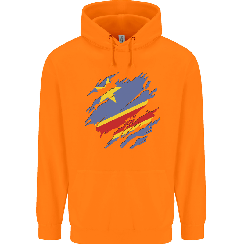 Torn DR Congo Flag Congolese Day Football Childrens Kids Hoodie Orange