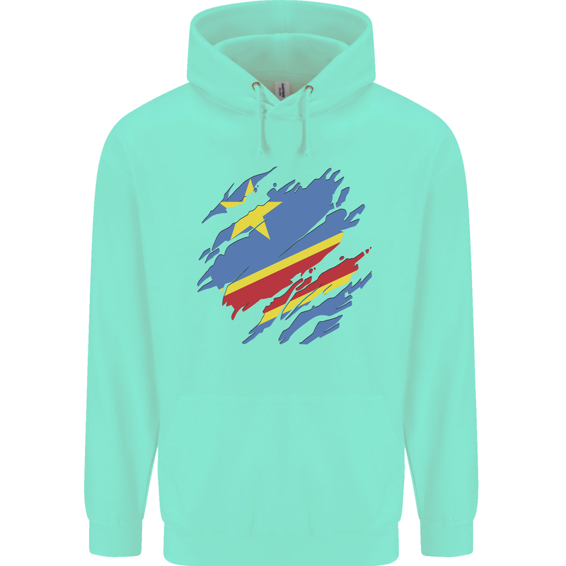 Torn DR Congo Flag Congolese Day Football Childrens Kids Hoodie Peppermint