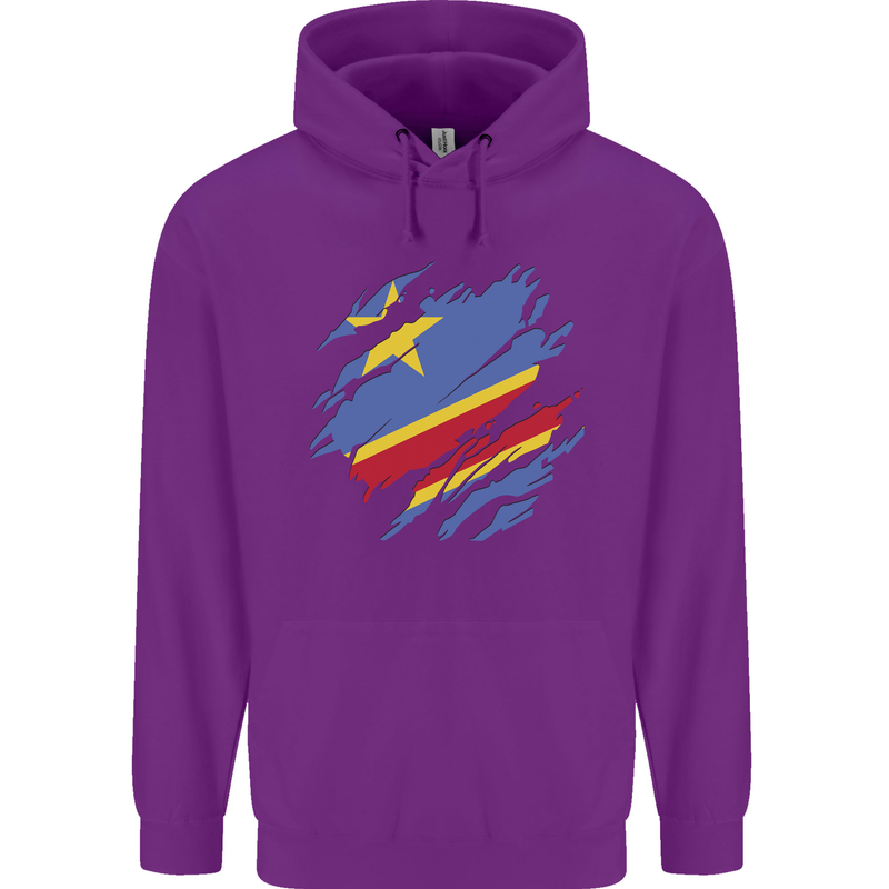 Torn DR Congo Flag Congolese Day Football Childrens Kids Hoodie Purple
