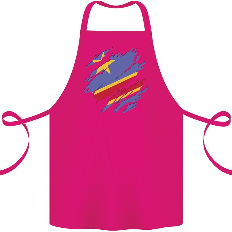 Torn DR Congo Flag Congolese Day Football Cotton Apron 100% Organic Pink